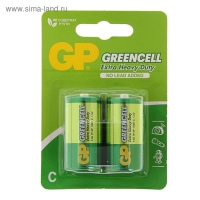 Батарейка солевая GP Greencell Extra Heavy Duty, С, R14-2BL, 1.5В, блистер, 2 шт.