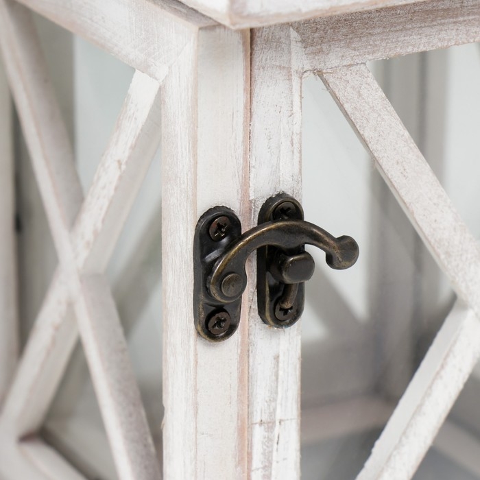 Подсвечник дерево на 1 свечу "Фонарь" серый и медь 24,5х13,5х13,5 см