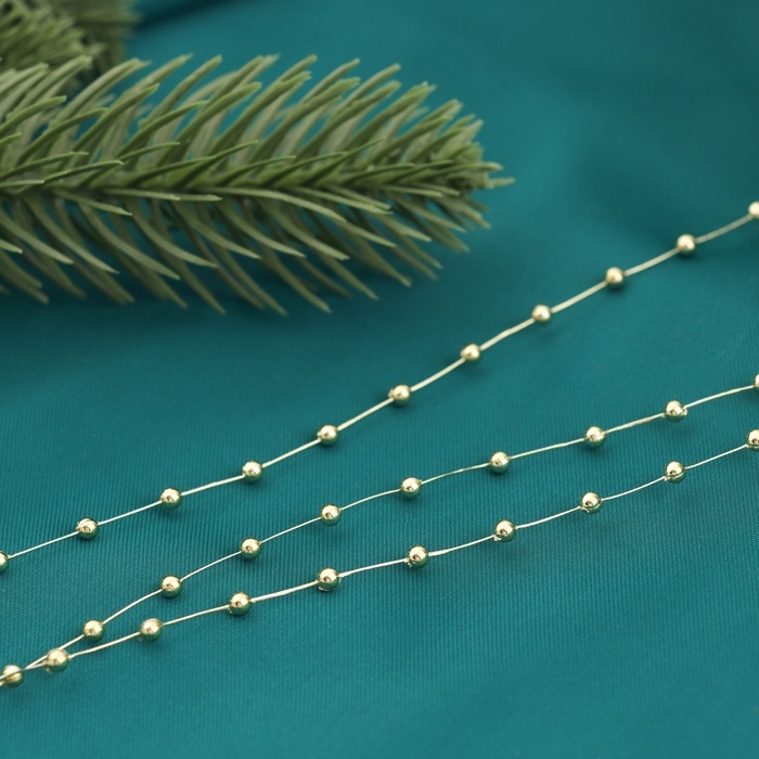 Бусы на ёлку 2 м d-2 мм Бусы на ёлку 2 м d-2 мм "Бусины мини нити" золото