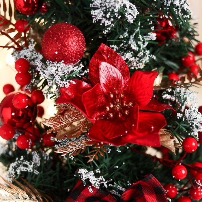 Ёлка декор Ёлка декор "Праздничная" бантик клетка цветок, 20х58 см, красный