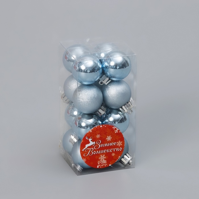 Набор шаров пластик d-3 см, 16 шт Набор шаров пластик d-3 см, 16 шт "Камея" голубой