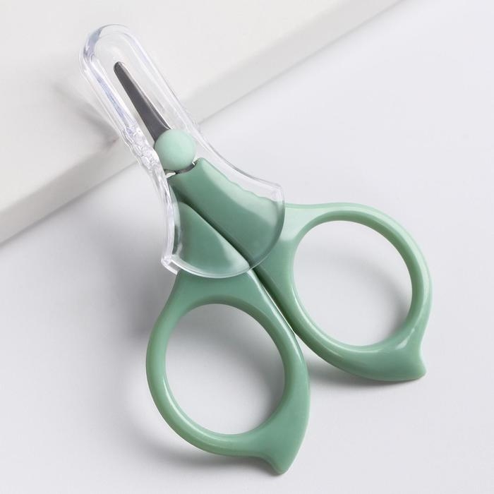 Детские маникюрные ножницы, с защитным колпачком, ВИД 2, цвет зеленый Детские маникюрные ножницы, с защитным колпачком, ВИД 2, цвет зеленый