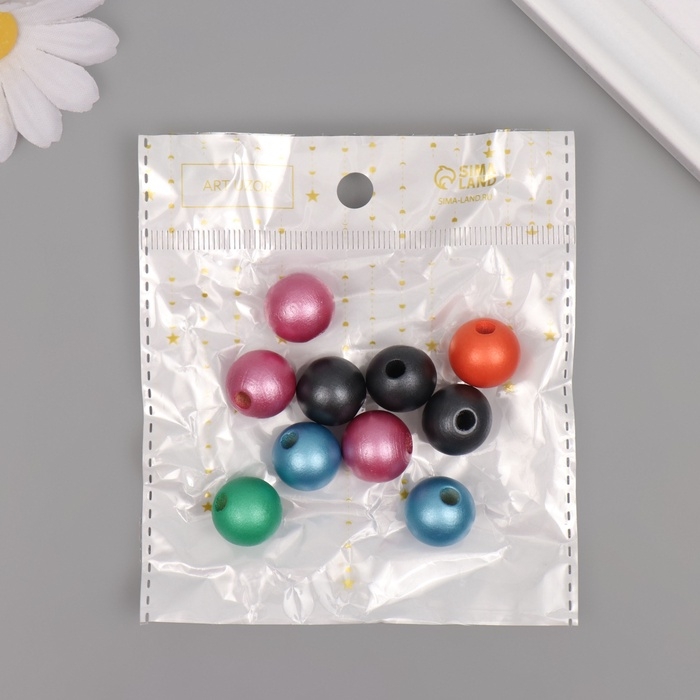 Бусины для творчества дерево "Металлик" набор 10 шт 1,6х1,6х1,6 см