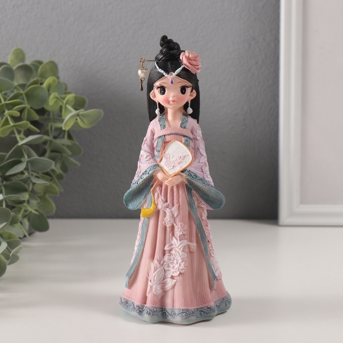 Сувенир полистоун  Сувенир полистоун "Девочка в кимоно с зеркалом" розово-сиреневый 6х7,5х18 см