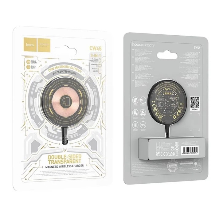 Зарядное устройство Hoco CW45, беспроводное, 3 в 1, магнитное, PD, Type-C, 2 А, чёрное Зарядное устройство Hoco CW45, беспроводное, 3 в 1, магнитное, PD, Type-C, 2 А, чёрное