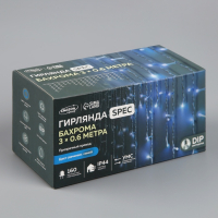 Гирлянда «Бахрома» 3 × 0.6 м, IP44, УМС, прозрачная нить, 160 LED, свечение синее, мерцание белым, 220 В