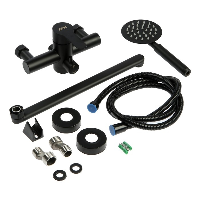 Смеситель для ванны ZEIN ZF3, излив 35 см, с душ набором, нержавеющая сталь, черный Смеситель для ванны ZEIN ZF3, излив 35 см, с душ набором, нержавеющая сталь, черный