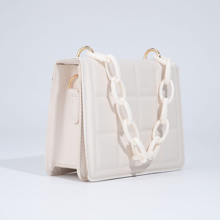 Сумка женская мессенджер из искусственной кожи с цепью, 14×20 см, цвет молочный Сумка женская мессенджер из искусственной кожи с цепью, 14×20 см, цвет молочный