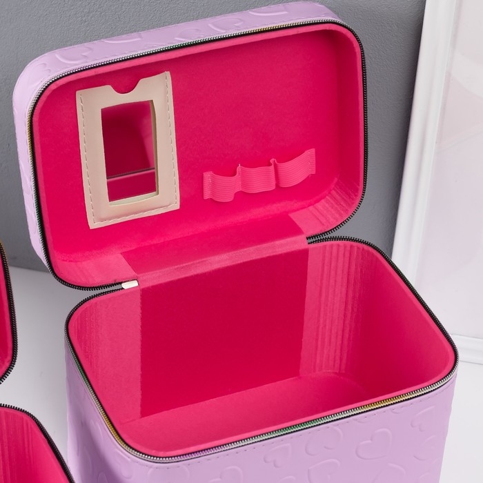 Шкатулка кожзам с зеркалом Шкатулка кожзам с зеркалом "Сердца" св-сирень набор 3 шт 19х10,5х10,5 21х13х14 15х23х17 см