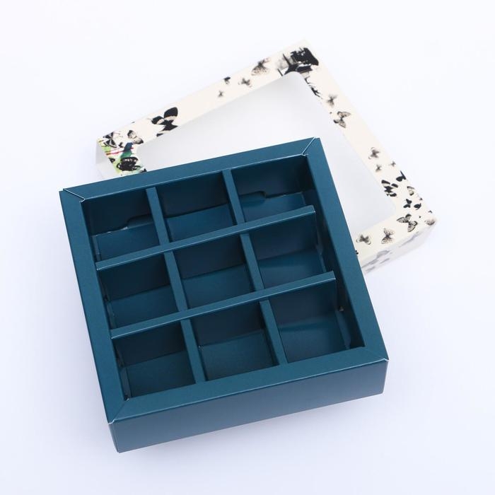 Коробка под 9 конфет с обечайкой  Коробка под 9 конфет с обечайкой " Хорошего дня " с окном 14,5 х 14,5 х 3,5 см