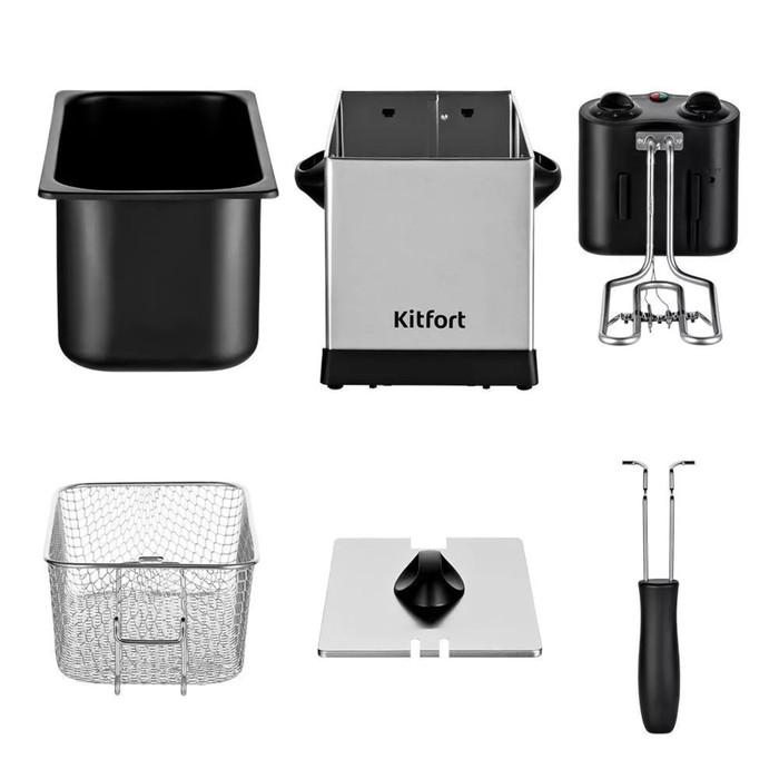 Фритюрница Kitfort KT-4052, 2000 Вт, 6 л, корзины 2 л, 130-190 °C, серо-чёрная Фритюрница Kitfort KT-4052, 2000 Вт, 6 л, корзины 2 л, 130-190 °C, серо-чёрная