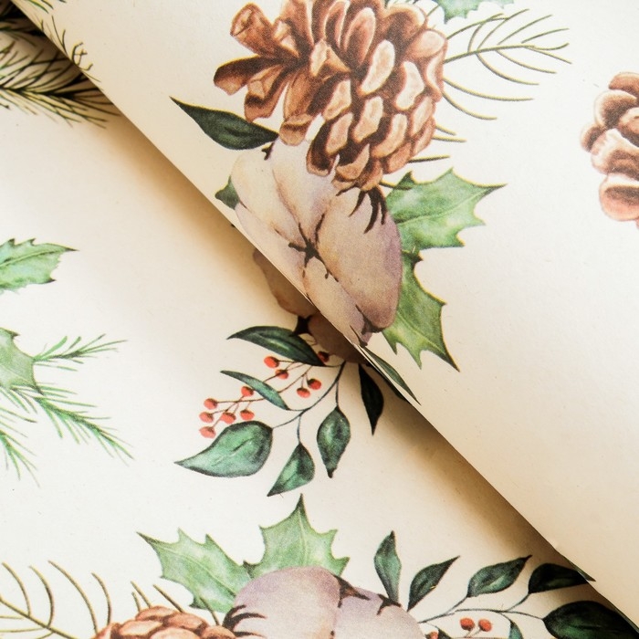 Новый год. Бумага упаковочная крафт Новый год. Бумага упаковочная крафт "Шишки",1 лист , 70 х 100 см