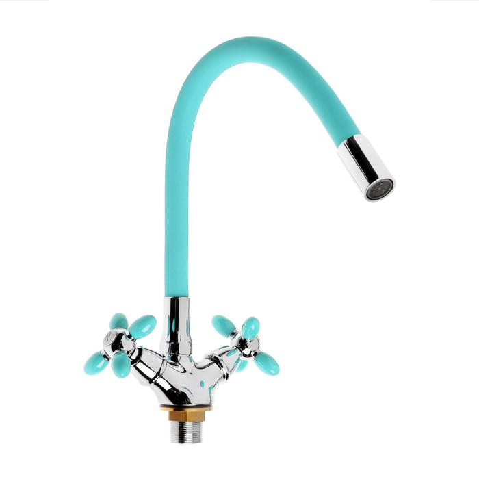 Смеситель для кухни Accoona A4882K-1, двухвентильный, с гибким изливом, голубой Смеситель для кухни Accoona A4882K-1, двухвентильный, с гибким изливом, голубой