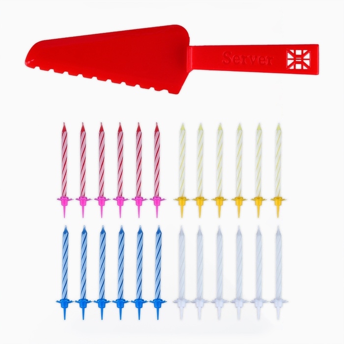 Свечи для торта в наборе с лопаткой для торта &laquo;С Днём Рождения&raquo;, красная лопатка.