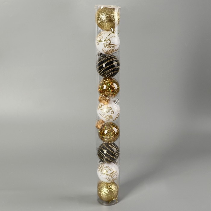 Набор шаров пластик d-6 см, 9 шт Набор шаров пластик d-6 см, 9 шт "Мелодия" орбита диско элит золото, микс