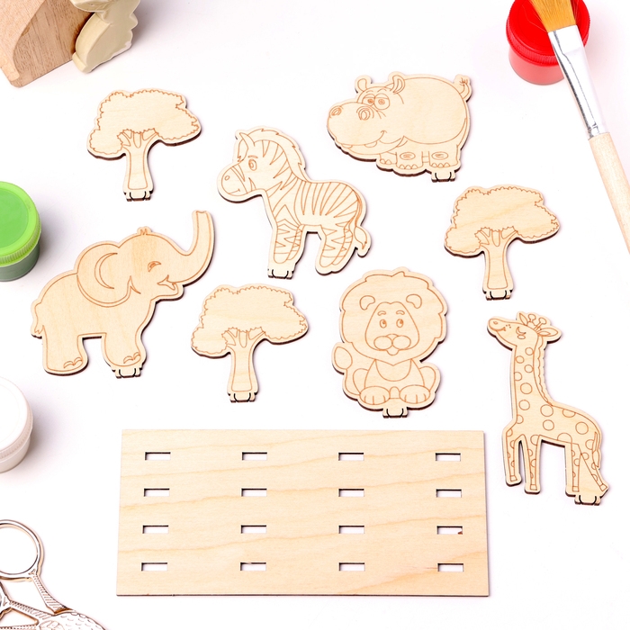 Деревянная объемная раскраска Деревянная объемная раскраска "Сафари", 7 фигур, подставка