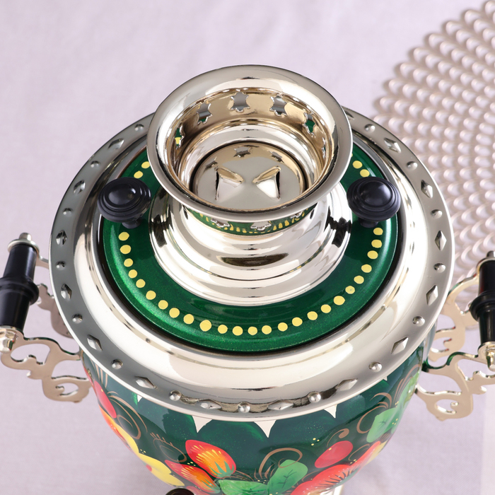 Набор «Маки на зелёном», жёлудь, 3 предмета, самовар 3 л, заварочный чайник 0,7 л, поднос Набор «Маки на зелёном», жёлудь, 3 предмета, самовар 3 л, заварочный чайник 0,7 л, поднос