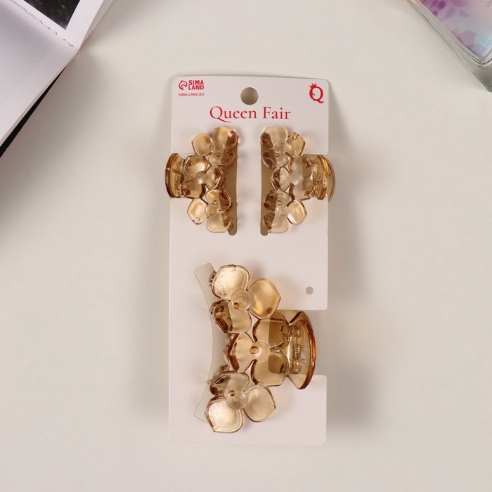 Краб для волос Краб для волос "Флориана" (набор 3 шт) цветы, 6,5 и 4 см, светло-коричневый