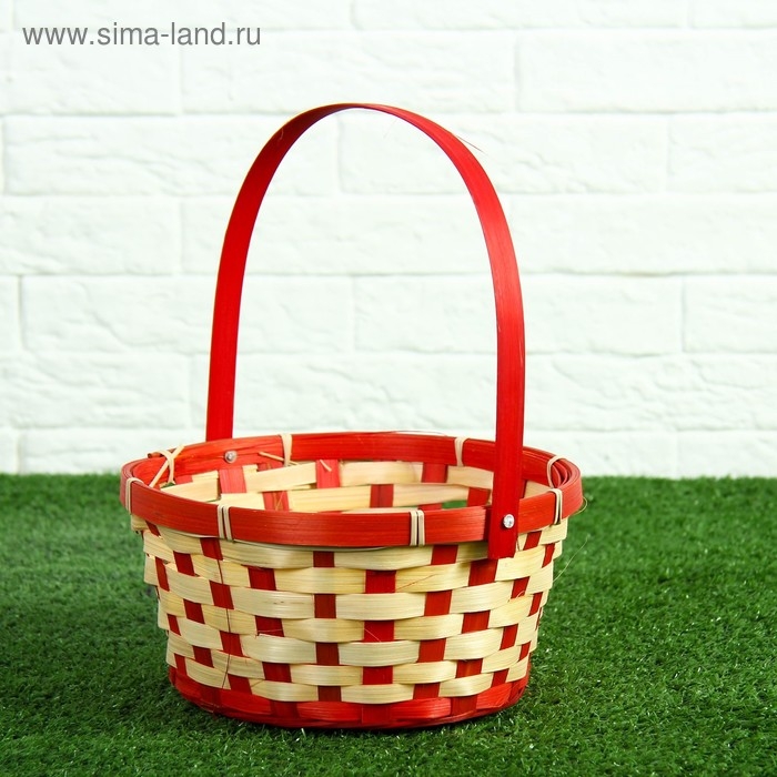 Корзина плетеная, бамбук, 21х21х10/24 см, красная Корзина плетеная, бамбук, 21х21х10/24 см, красная