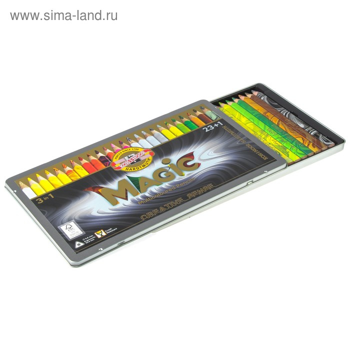 Карандаши 24 цвета Koh-I-Noor 3408 Magic + карандаш-блендер, в металлическом пенале Карандаши 24 цвета Koh-I-Noor 3408 Magic + карандаш-блендер, в металлическом пенале