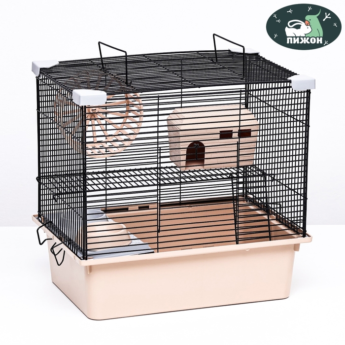 Клетка для грызунов Клетка для грызунов "Пижон" №10, 2 этажа, разборная, 42 х 30 х 37см (+домик,колесо,миска), бежевая