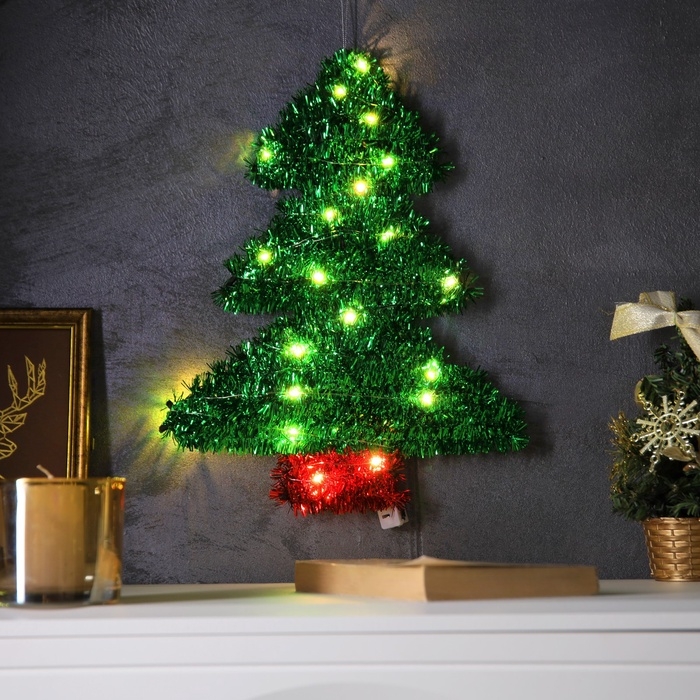 Фигура из мишуры  Фигура из мишуры "Елочка зеленая" 36х28 см, 20 LED, AG10х3 (в компл), Т/БЕЛЫЙ