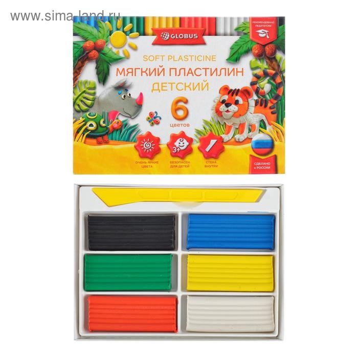Пластилин GLOBUS Пластилин GLOBUS "Детский", 6 цветов, 90 г, мягкий