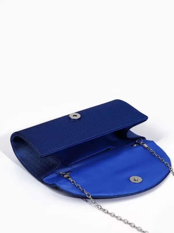 Сумка-клатч вечерняя на магните, на серебристой цепочке, синяя
