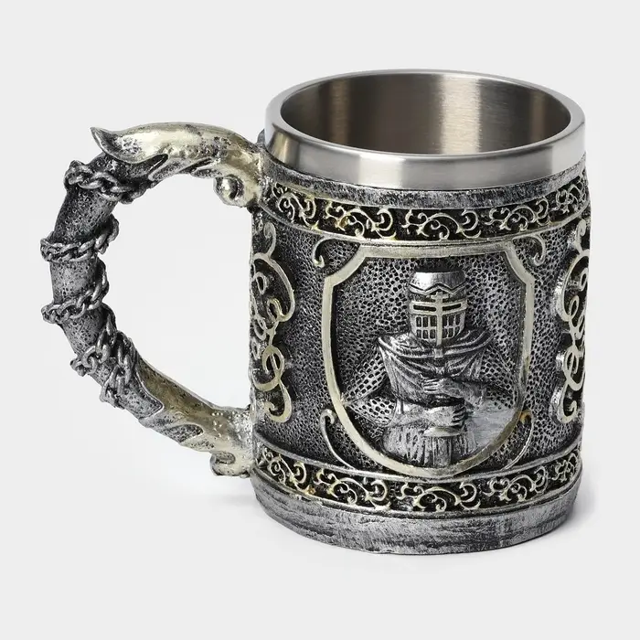 Кружка средневековая &laquo;Рыцарь&raquo;, 400 мл, нержавеющая сталь, серебристая