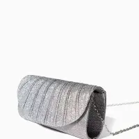 Сумка-клатч вечерняя на магните, на серебристой цепочке, блестящая, серебристая