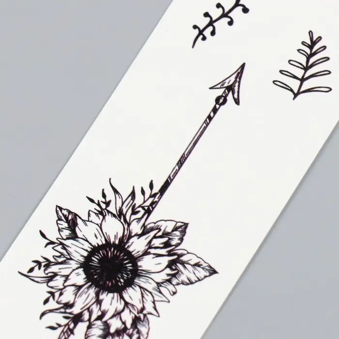 Переводная тату на тело чёрная «Стрелы и подсолнух», 20.8×4.7 см