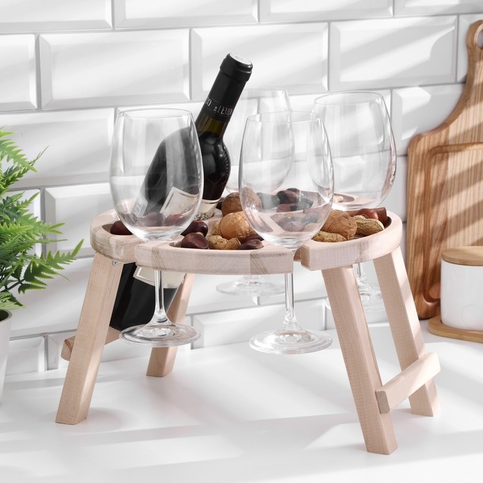 Столик - поднос с менажницей и складными ножками  Столик - поднос с менажницей и складными ножками "Я ем, значит существую"D=30x2,8 см, береза