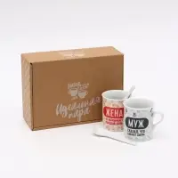 Кружки керамические парные &laquo;Муж и жена&raquo;, 2 шт. по 140 мл, ложки 2 шт.