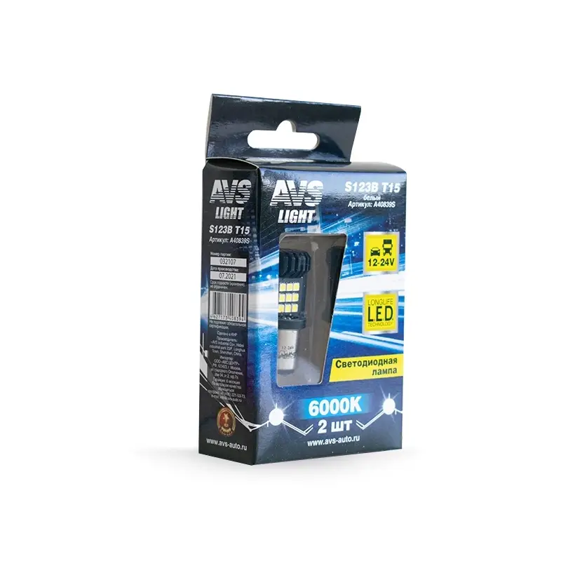S123B T15 /белый/ (BAY15d) 18SMD 3030 12-24V 2 contact коробка 2 шт.