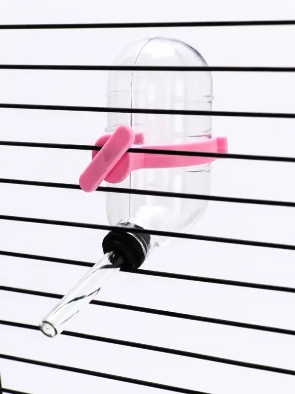 Поилка для грызунов, 60 мл, 12&times;4 см, с розовым креплением, прозрачная