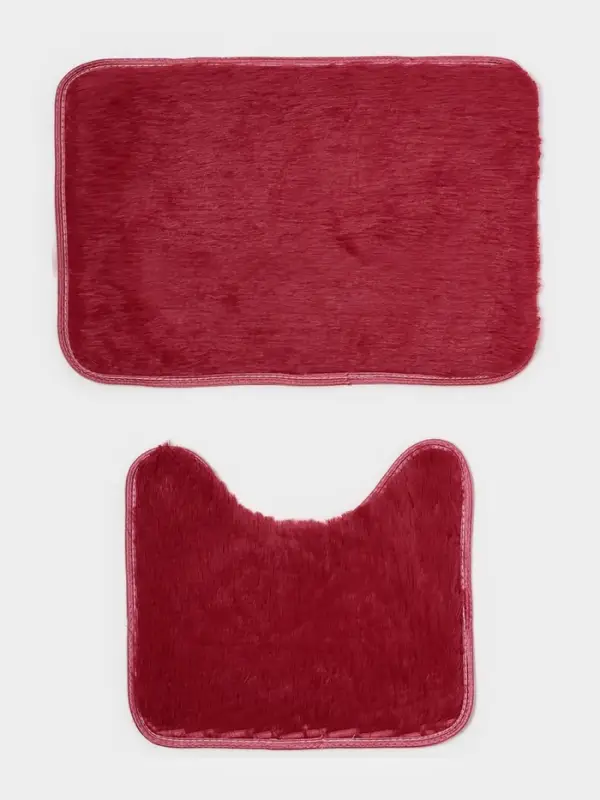 Коврики для ванной и туалета Доляна &laquo;Пушистик&raquo;, 2 шт., 38&times;40 см, 40&times;60 см, бордовые