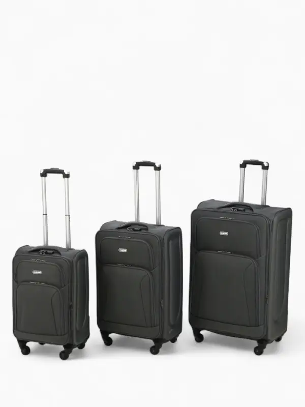 Чемодан 20 Чемодан 20", Текст, 37*23*54, отд на молнии, 2 нар/карм, увелич, код замок, 4 колеса, серый 108759