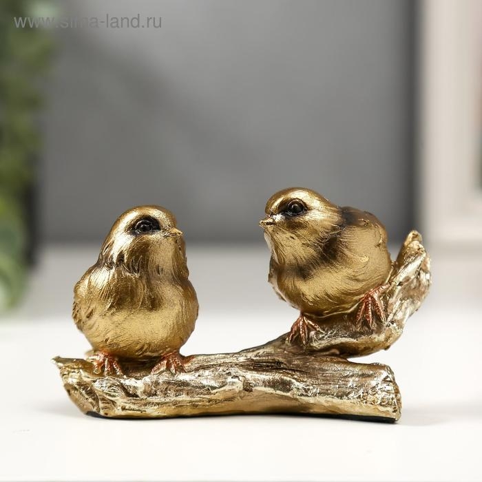 Сувенир полистоун Сувенир полистоун "Два золотых воробышка на ветке" 6,5х11х5,5 см