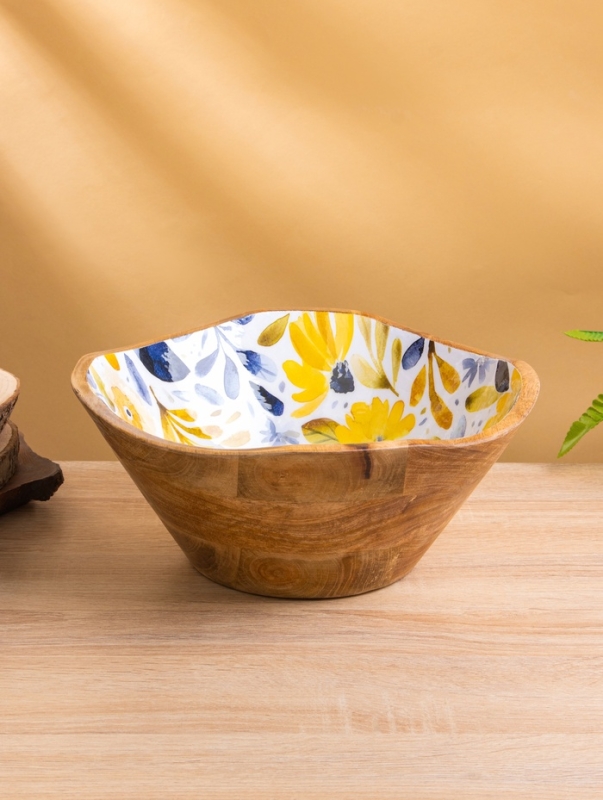 Салатник Салатник "Желтые и синие цветы" дерево манго 29х29х11 см