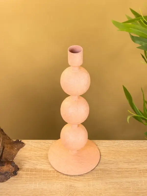 Подсвечник на 1 свечу "Пудровый" с 3 сферами 10х10х25 см