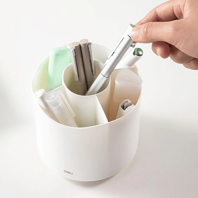 Подставка-органайзер Deli EM434, вращ, 118х118х120мм, 5 отделений, белая