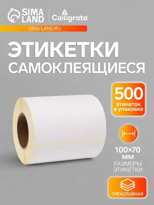 Термоэтикетка 100&times;70 мм, диаметр втулки=40 мм, 500 этикеток ТОП