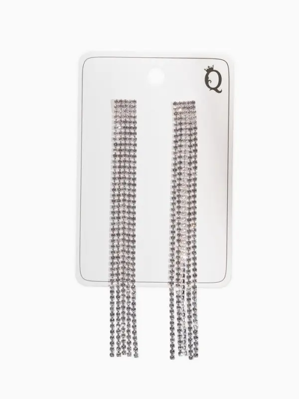 Серьги висячие со стразами &laquo;Водопад&raquo;, прямые нити, белые в серебре, 11.5 см