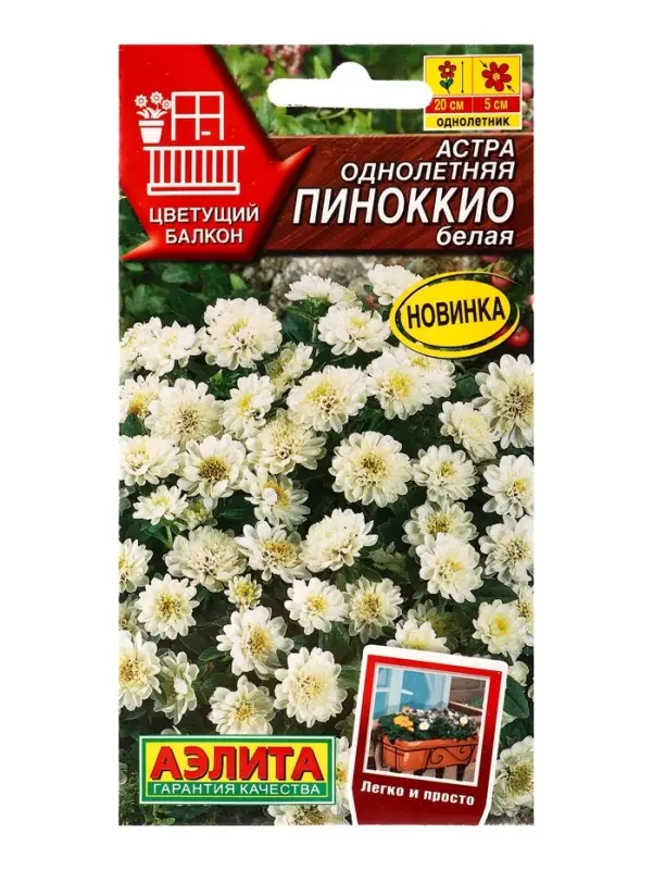 Семена цветов Астра Пиноккио белая Цветущий балкон, Ц/П,0,05 г Семена цветов Астра Пиноккио белая Цветущий балкон, Ц/П,0,05 г