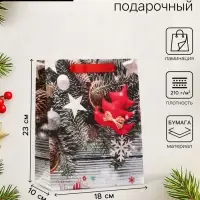 Пакет подарочный новогодний ламинированный &laquo;Игрушки в снегу&raquo;, 18&times;23&times;10 см
