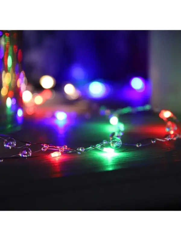 Гирлянда &laquo;Нить&raquo; 5 м, роса с насадками &laquo;Шарики&raquo;, IP20, серебристая нить, 50 LED, 8 режимов, свечение мульти, 220 В