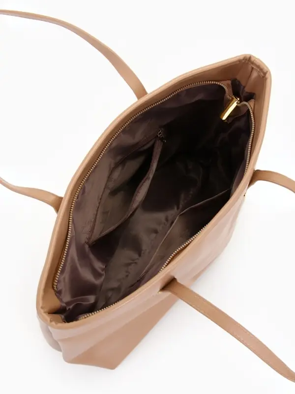 Сумка-шопер женская на молнии, размер 30.5&times;12&times;27 см, однотонная, бежевая