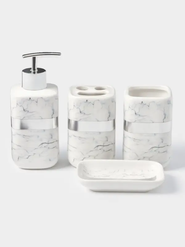 Аксессуары для ванной &laquo;Вестерос&raquo;, 4 предмета, мыльница, дозатор для мыла 390 мл, 2 стакана, белые