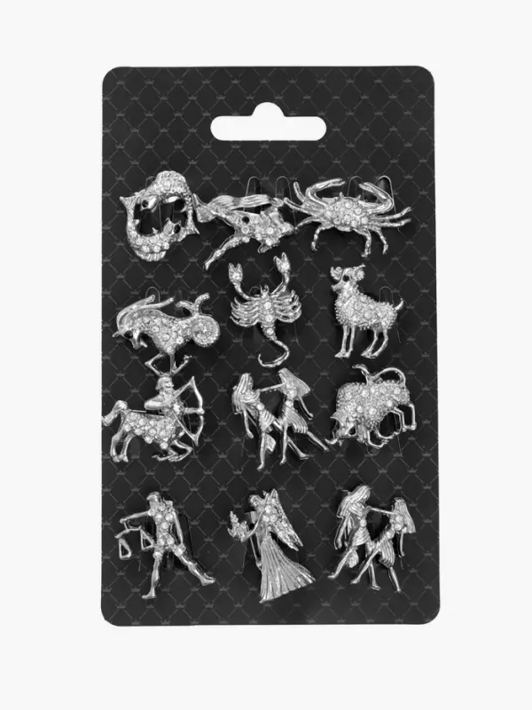 Брошь &laquo;Знаки зодиака&raquo;, ассорти, гороскоп, белая в серебре