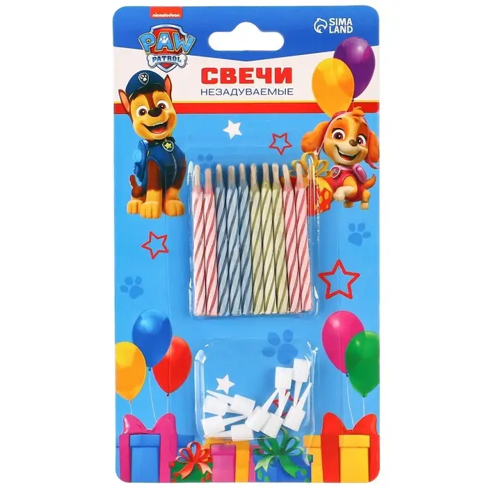 Набор свечей незадуваемые для торта, 10 шт, Щенячий патруль Набор свечей незадуваемые для торта, 10 шт, Щенячий патруль